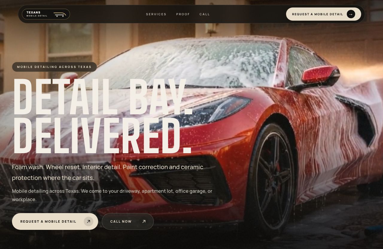 A mobile detailing website built by Dalley Digital